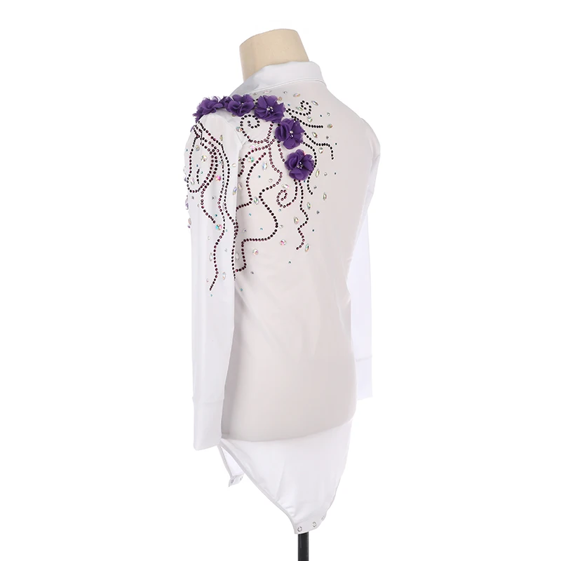 Custom White Long Sleeve Flower Rhythmic Gymnastics Costume Dance Costume Purple Flower Tights