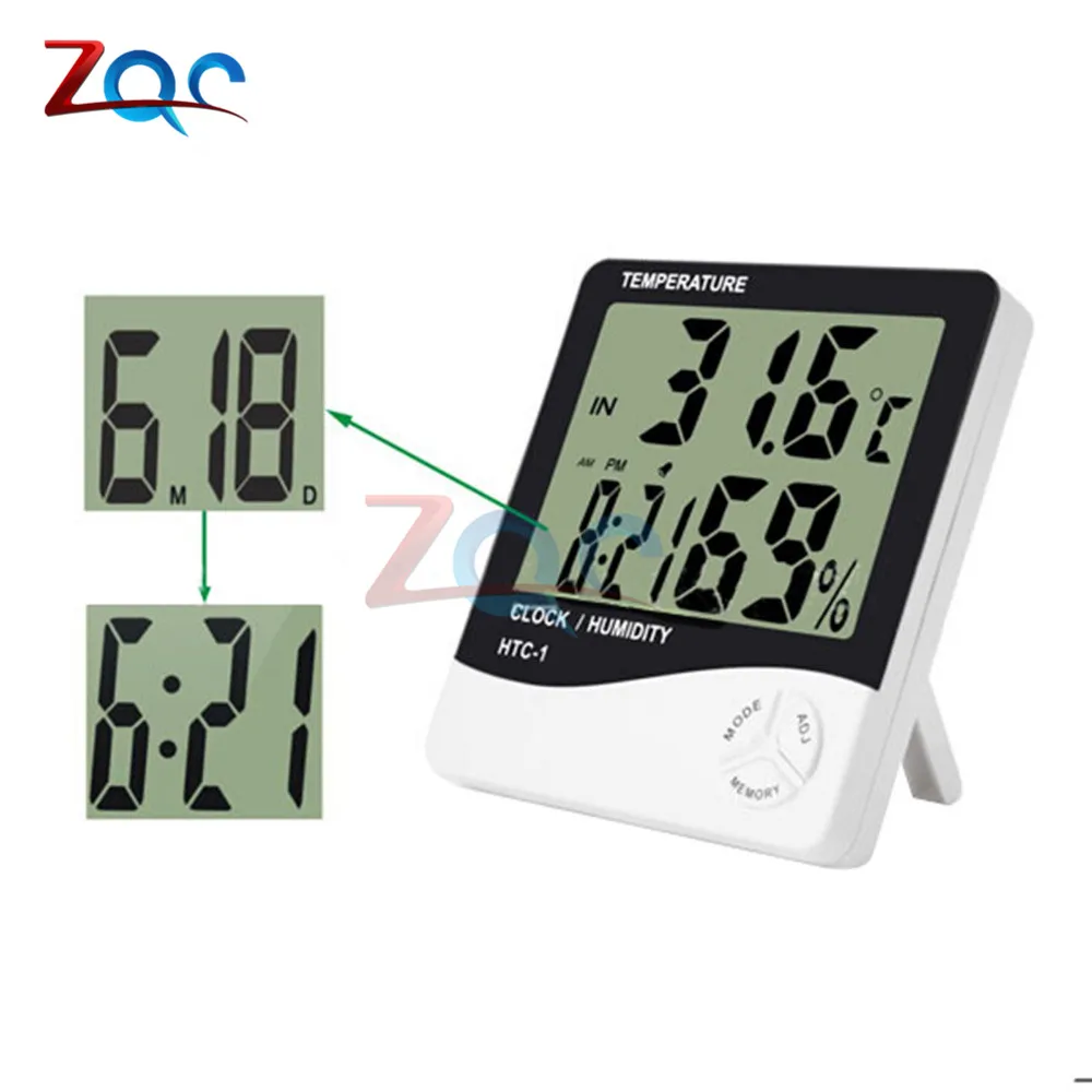 for HTC-1 Indoor Room LCD Electronic Temperature Humidity Meter Digital Thermometer Hygrometer Weather Station Alarm Clock