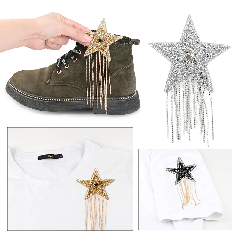 Sparkling Rhinestone Five-pointed Star Pattern Hot fix Clothe Patches Fashion Sequined Shoes/hats/bags Appliques Iron-on Patches