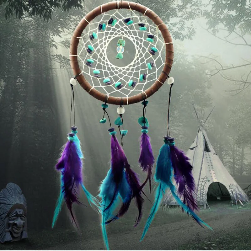 Fashion Car Ornaments Turquoise Dreamcatcher Interior Accessories With Beads Feather Decorative Gift Wholes 10pcs/lot