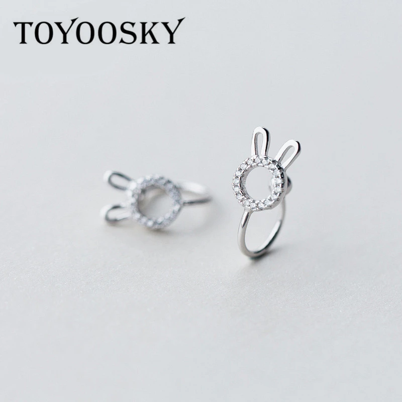 TOYOOSKY 925 Sterling Silver Hollow CZ Hollow Rabit Ear Clip on Earrings Clip Earrings without Piercing Hypoallergenic Jewelry