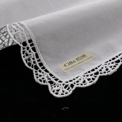 D003: White premium cotton 10 Pieces Lace Handkerchiefs  blank crochet hankies for women/ladies wedding gift