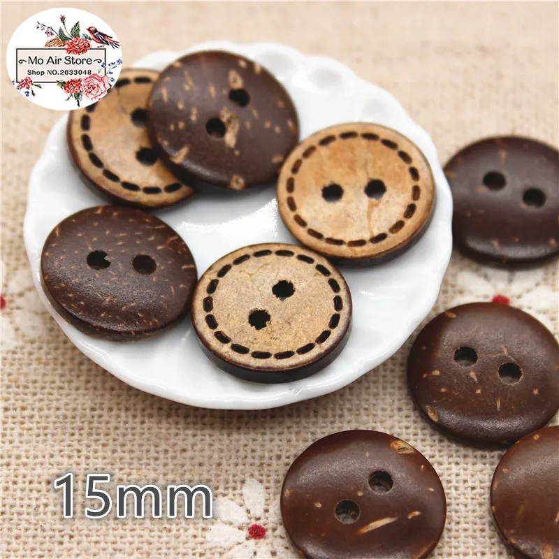 50 Uds. Botones redondos de coco, botones naturales, manualidades y accesorios de costura para álbumes de recortes, botone de 15mm