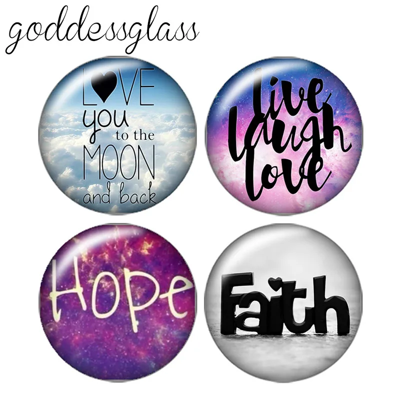 New Faith Hope Live Laugh Love Art Words 10pcs 12mm/18mm/20mm/25mm Round photo glass cabochon demo flat back Making findings