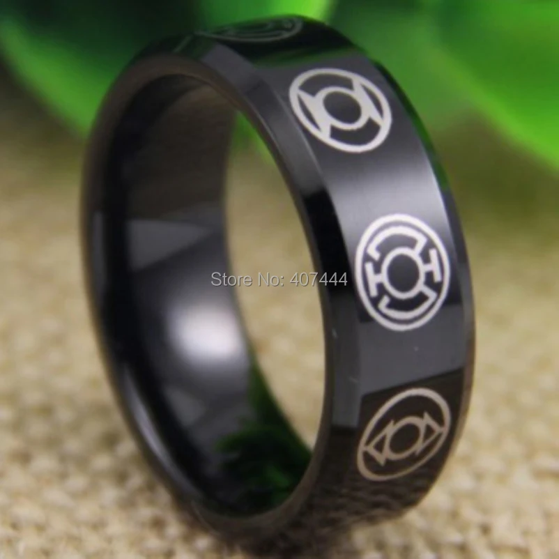 Free Shipping YGK JEWELRY Hot Sales 8MM Comfort Fit Green Lantern Darkest Night Black Edge Tungsten Wedding Ring