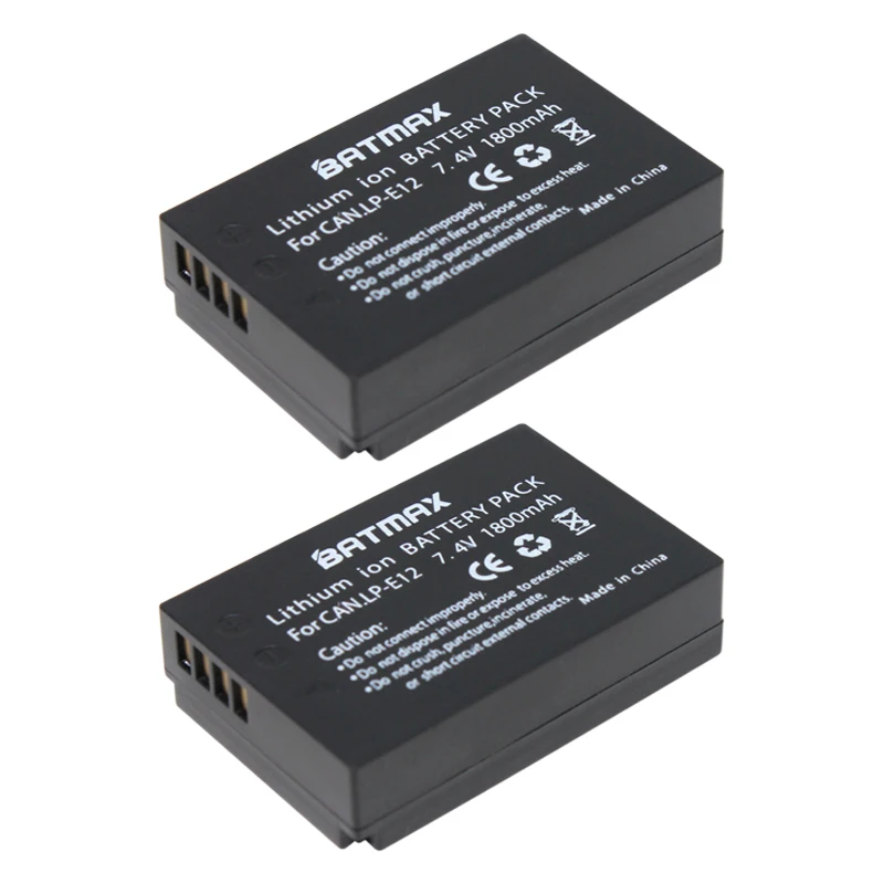 Batmax 2 قطعة LPE12 LP-E12 LP E12 بطارية الكاميرا + شاحن USB مزدوج لكانون EOS M M2 M100 100D قبلة X7 المتمردين SL1