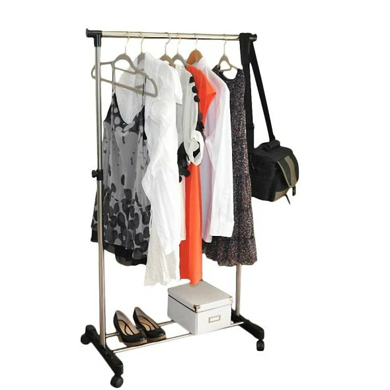Single-Bar Rail Hanging Clothes Rack Stand Adjustable Telescopic Rolling Clothing Rack Garment Rack Hanger Wheeled - US Stock