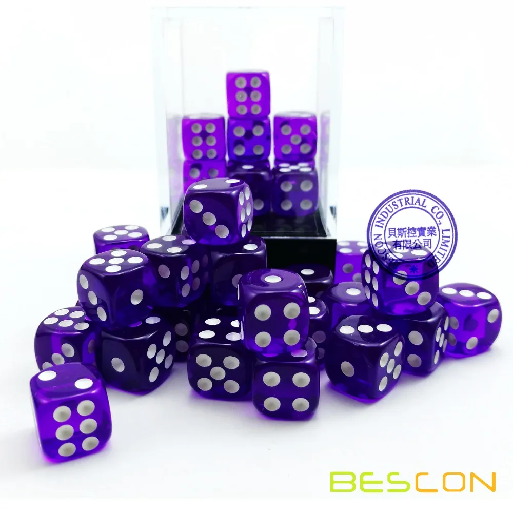 Bescon 12 ミリメートル 6 面ダイス 36 レンガボックス、 12 ミリメートル 6 両面は (36) ブロックのサイコロ、半透明パープルピップ