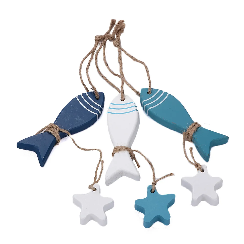 Mediterranean Starfish Fish Nautical Decor hang small adorn Crafts Wood Fish/decorated marine pendant Home Decoration