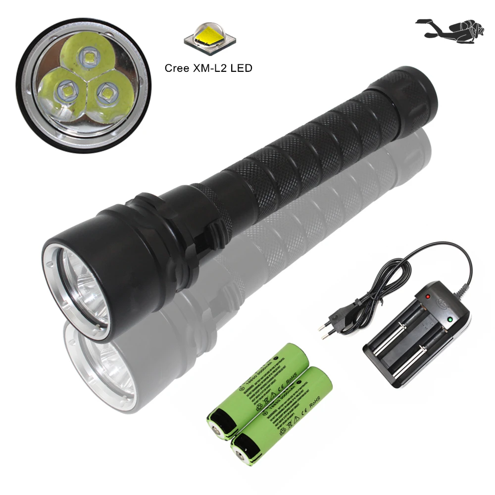 

Waterproof dive torch diving flashlight underwater flashlight XM-L2 LED lamp + 18650 battery + AC charger