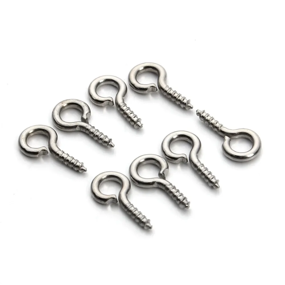 Sauvoo 200ps Mini Loops Screws Gold Silver Color 4X8 4X10 5X12mm Eyehook Bail Connector Fit DIY Top Drilled Jewelry Findings