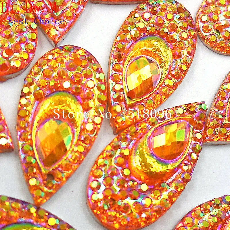 EYE-Catching Orange AB Color 10x20mm Rhinestones Sew On Stones and Crystals Strass Crystal For Sewing Handicrafts Accessories