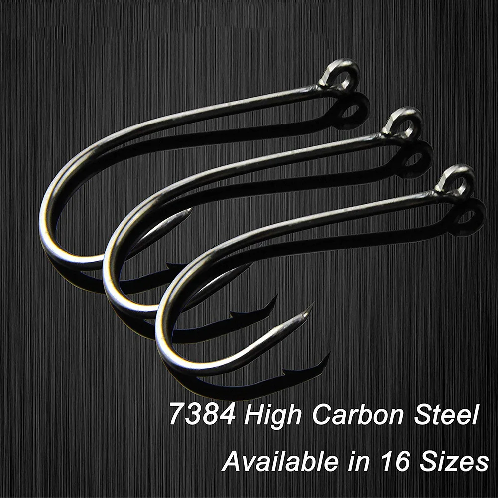 150pcs/lot 7384 2X Strong Offset Sport Circle Hooks High Carbon Steel Black Octopus Saltwater Fishing Hooks 16i sizes