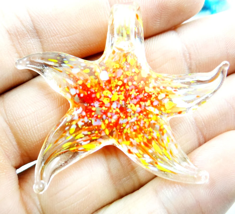 46*50MM Multi-Color Liuli Coloured Glaze Glass starfish Pendant necklace LOOSE BEADS P83