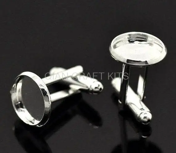 

50 Cuff Link blanks, silver plated bezel tray blanks, fits 12mm round cabochons ,or you choose custom size high quality