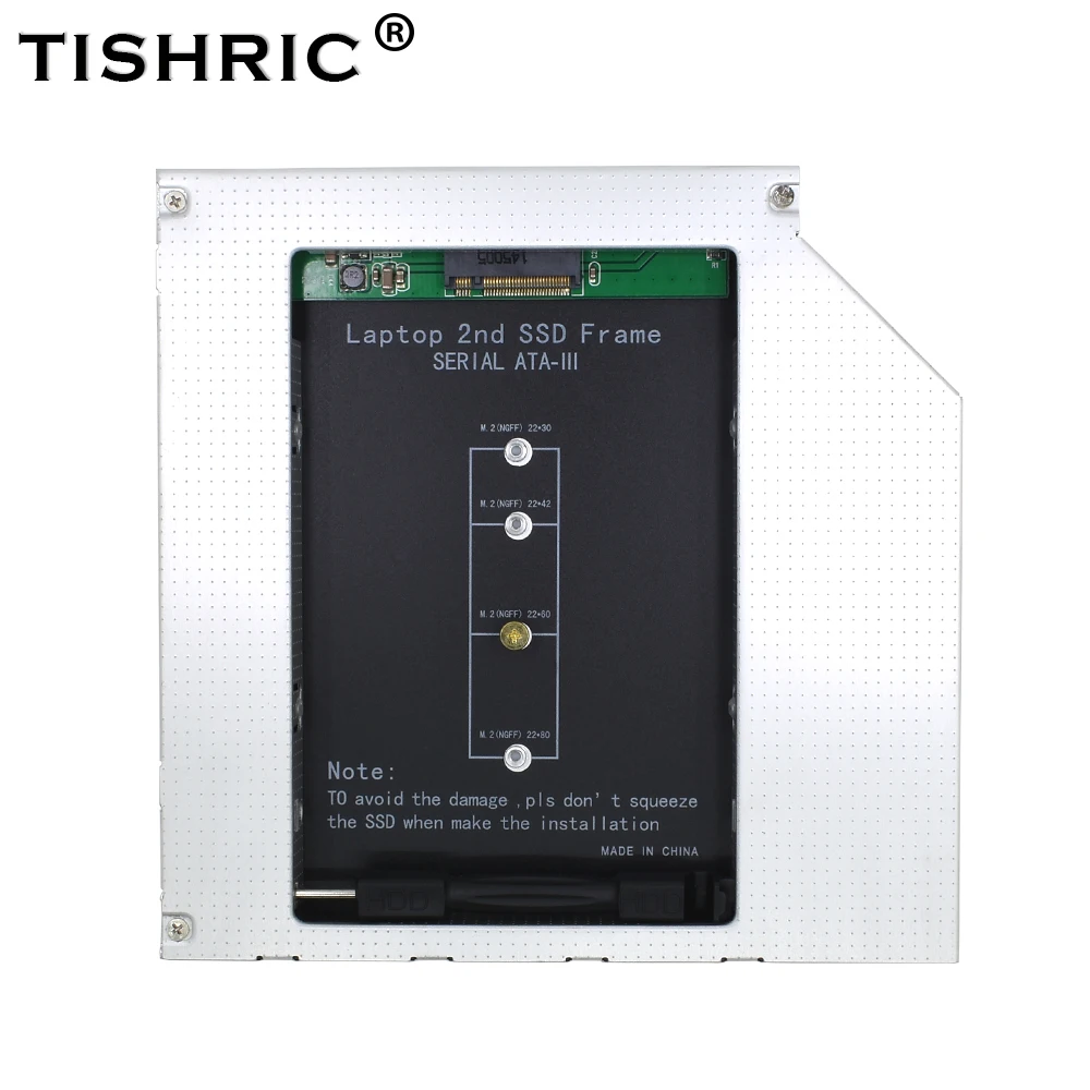 TISHRIC 2nd HDD Caddy 9.5mm Aluminum Optibay Case Hard Disk Drive Enclosure Adapter Dvd hdd For M2 NGFF SSD Laptop CD-ROM