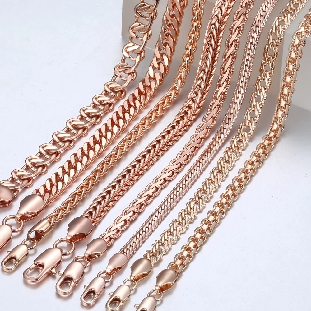 Necklace for Women 585 Rose Gold color Curb Snail Link Chain Gold Color Necklace Men\'s Woman Jewelry Gifts 45cm 50cm 60cm GNN1