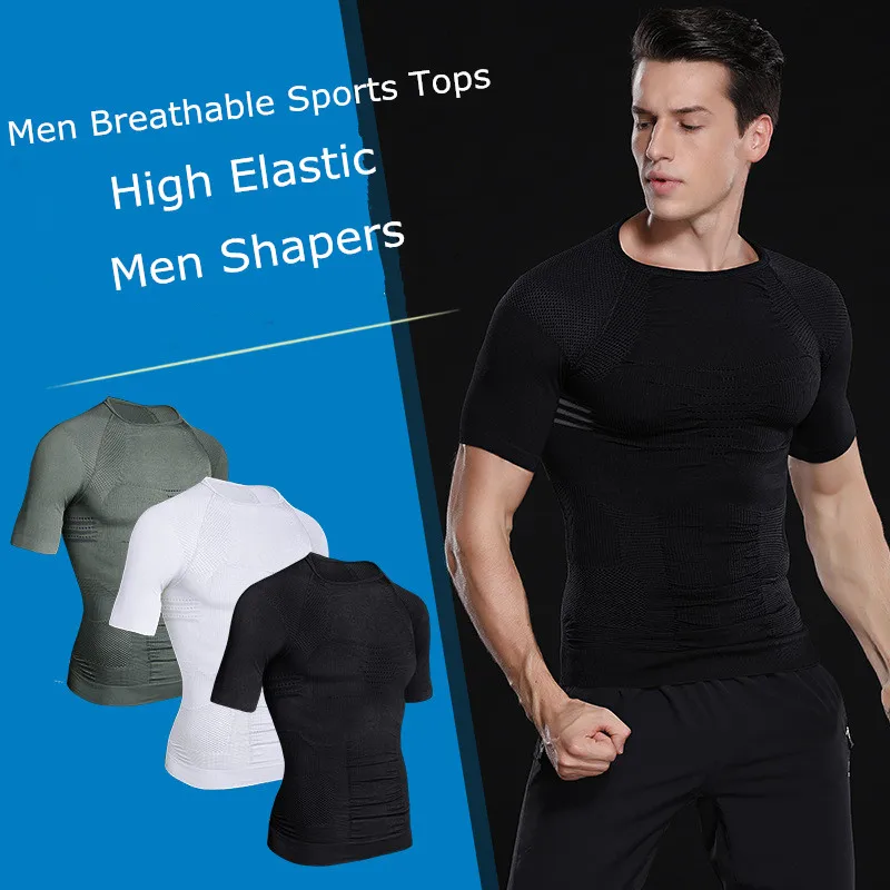 

Men Slimming Tummy Control Shaper Fat Burning Posture Corrector Bodybuilding Shaperwear Seamless Breathable Tight Male Tops