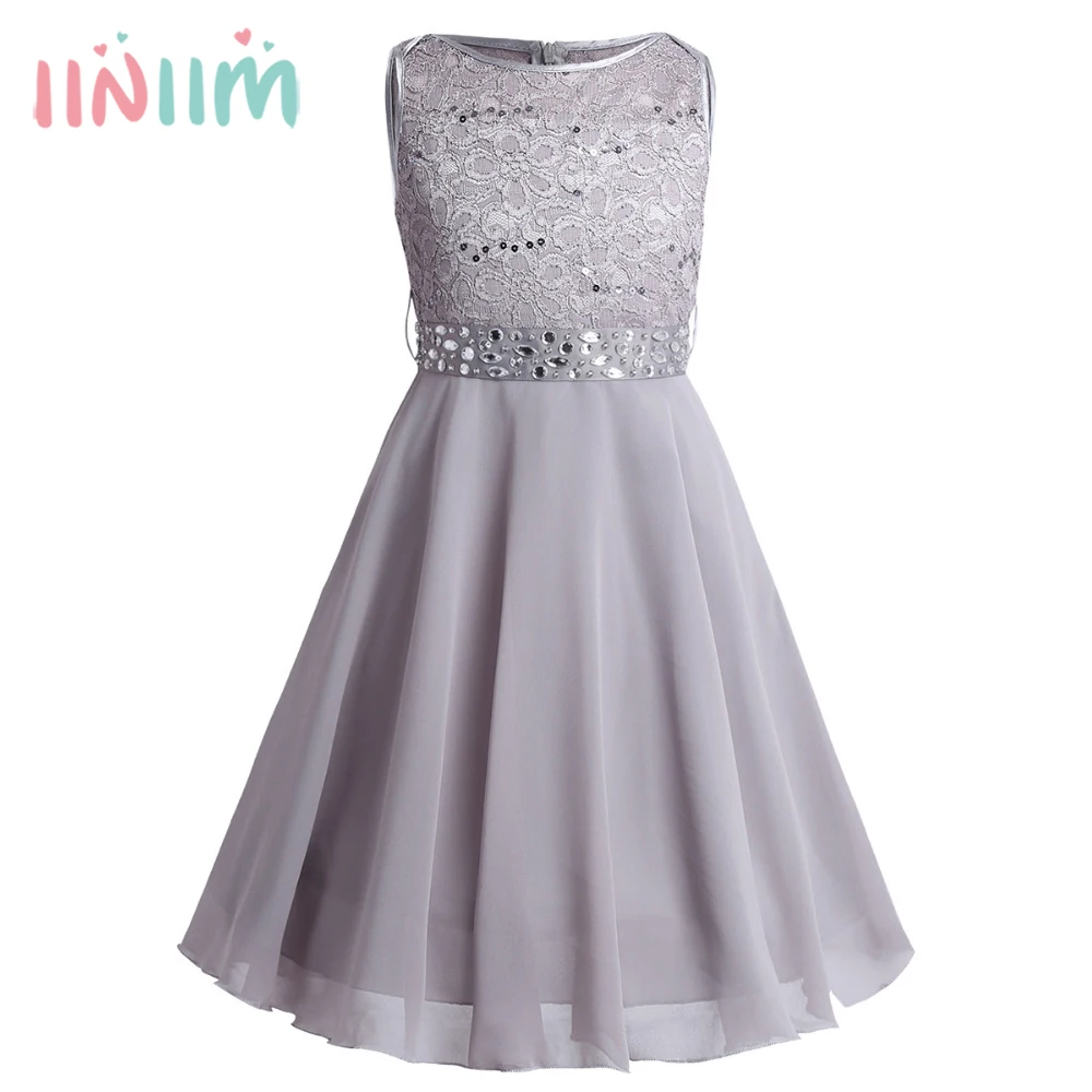 iiniim Girls Sequined Floral Lace Chiffon Dress Princess Formal Brides Wedding Birthday Party Dress First Communion Tutu Dress