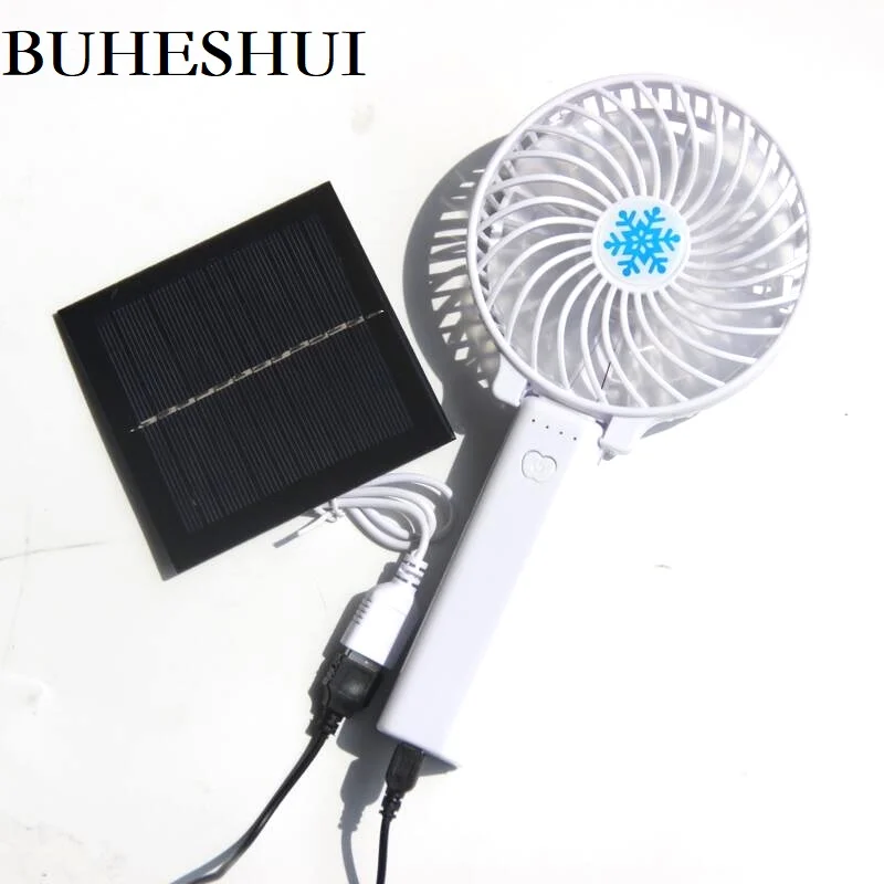 5V Foldable Handheld USB Mini Fan Powered by 1W 5.5V Solar Panel Charger for Home Office Outdoor Traveling Fishing