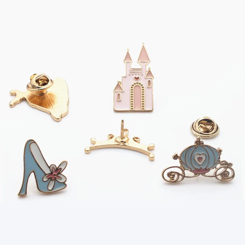 1pc jewelry skirt crown crystal shoes of cinderella fairy tale castle drip oil brooch badge decoration cartoon enamel pin