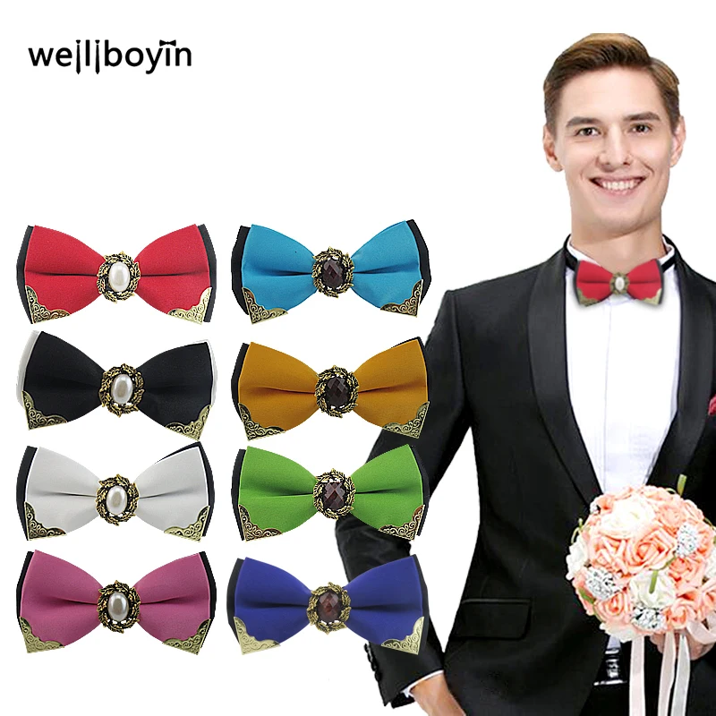 

Luxury Men's Bowtie Novelty Pearl Gem Men Bow Ties Brand Gravata Metal Cravat For Party Wedding Dress Accessories 8 Colors