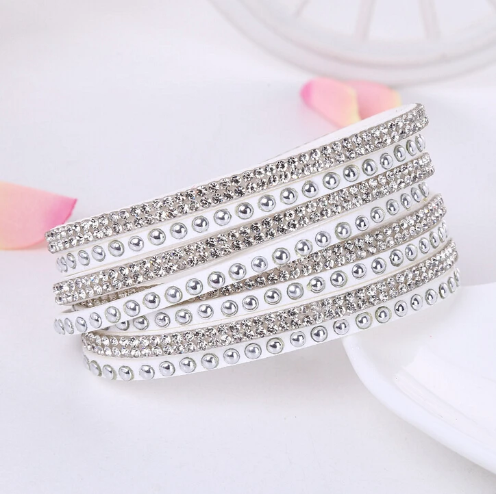 Punk leather bracelet New Fashion Rhinestone bracelet Punk Style Multilayer Bracelets & Bangles Rivet Bracelet For Women 8087