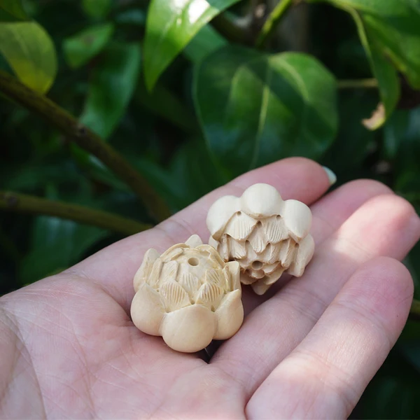 17mm*24mm Natural Boxwood Carved Lotus Beads , Tiny Charms Mala Japa Beads Bracelet Jewellry Findings DIY Accessories