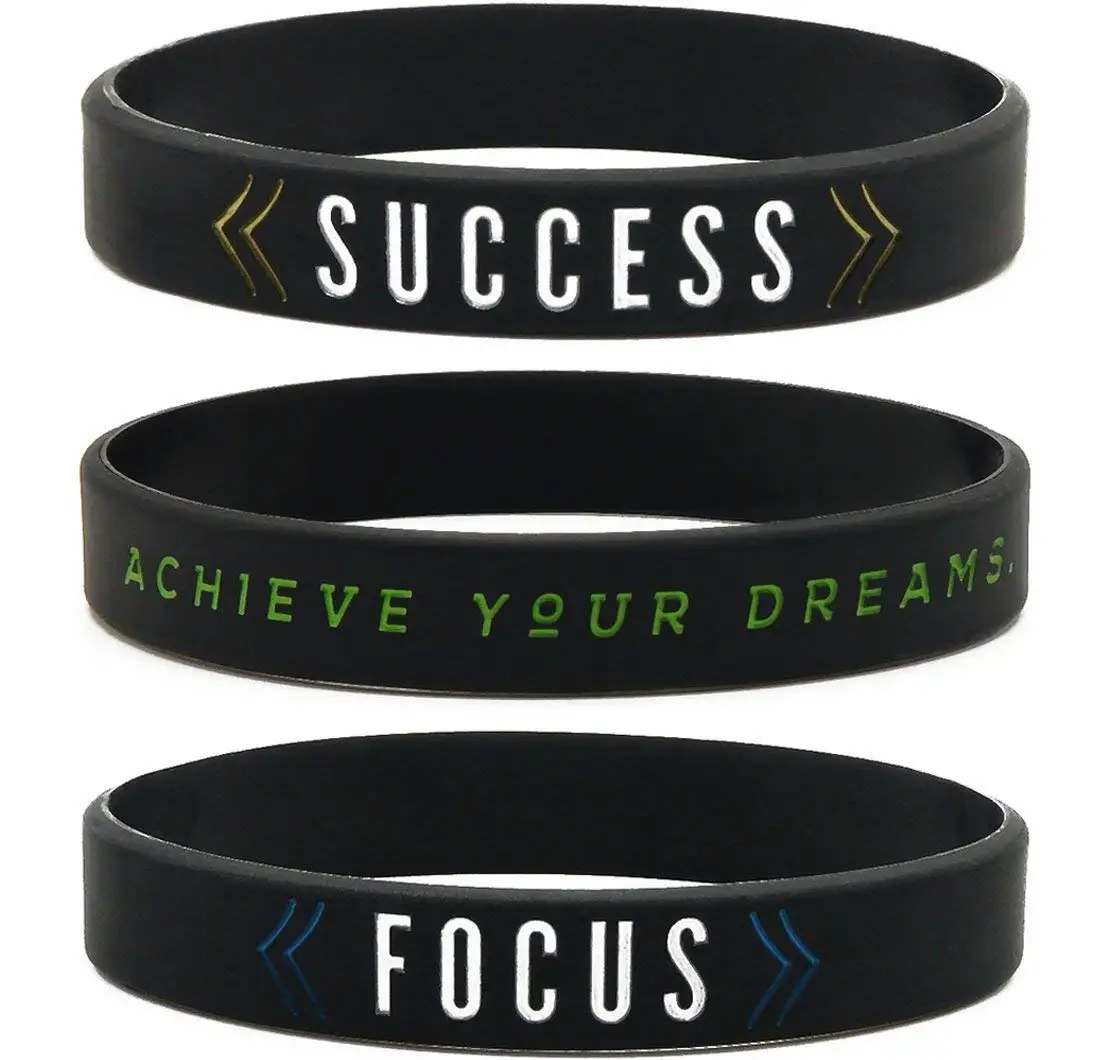 300pcs Customs Success Achieve Focus-Motivational Silicone Wristbands with Inspirational Messages-Adult Size for Men Women Teens