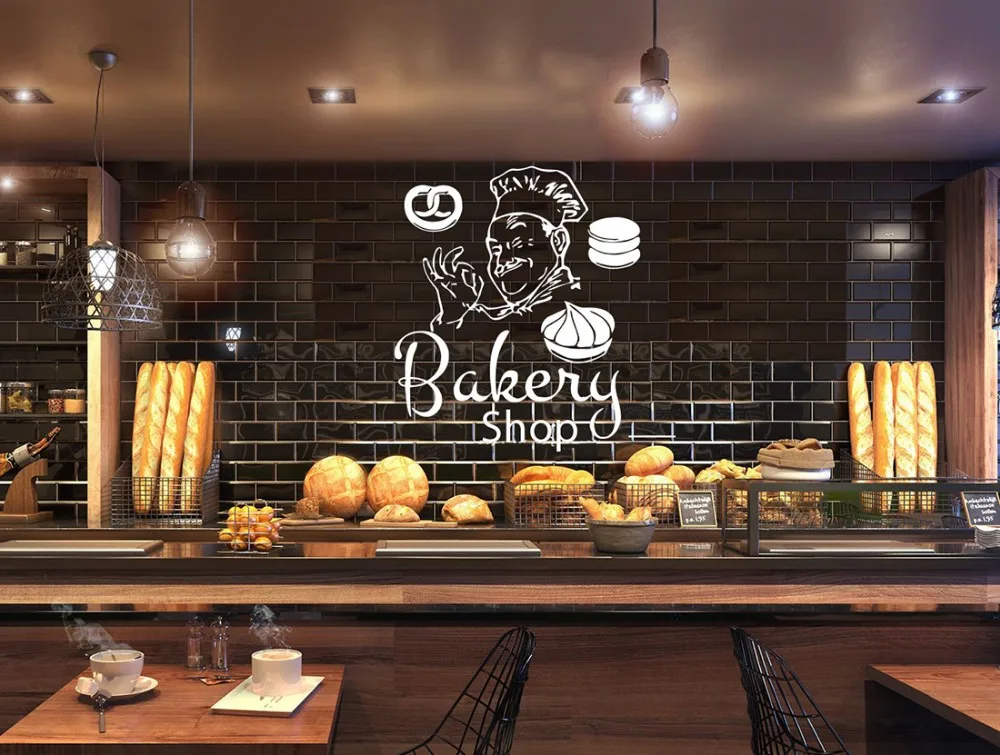 Bakery Shop Wall Window Decor Decals Home Decoration Kitchen Cafe Vinyl Stickers Bonuts Bread Removable Self Adhesive Mural D576