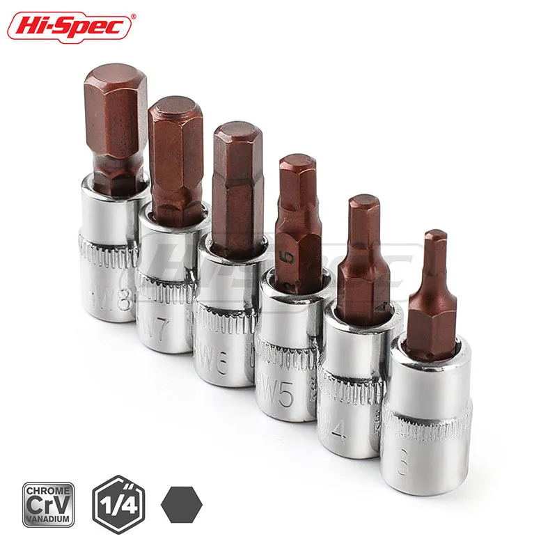 

Hi-Spec 1/4 Hex Socket Adapter Allen Key Spline Bits Hex Socket Universal Head for Torque Spanner Mini Ratchet Socket Wrench