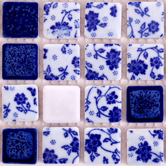 ceramic blue and white porcelain mosaic HMCM1034 for mesh backing bathroom wall floor kitchen backsplash