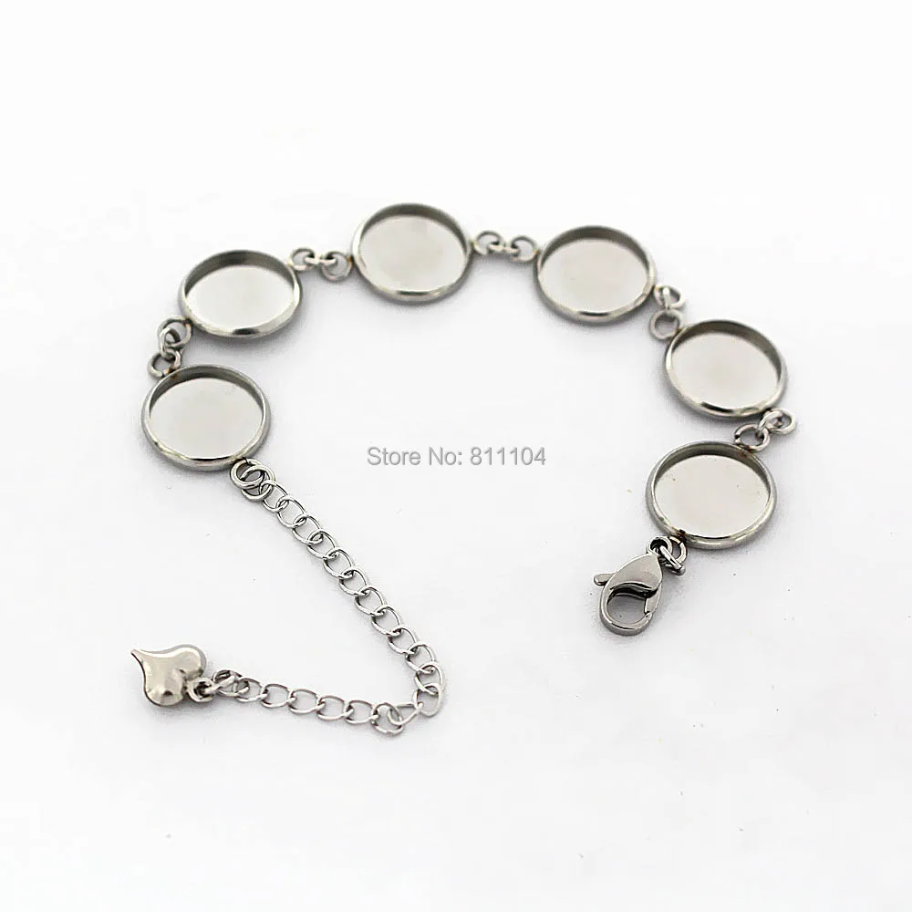 

Stainless Steel Bracelet Settings with 12mm 14mm 16mm 18mm 20mm Round Bezels Link Chain Resin Cabochon Bangle Bases DIY Findings