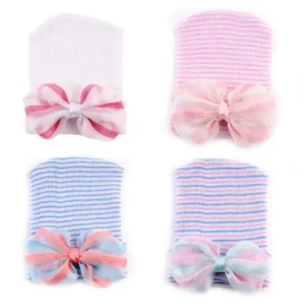 2017 New Fashion Cute Girls Colorful Bowknot Beanies Hat Comfortably Hospital Caps free size 0-6 months