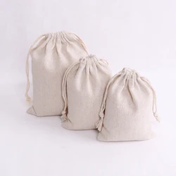 100Pcs/lot Natural Color Cotton Bags Small Party Favors Linen Drawstring Gift Bag Muslin Pouch Sachet Jewelry Packaging Bags