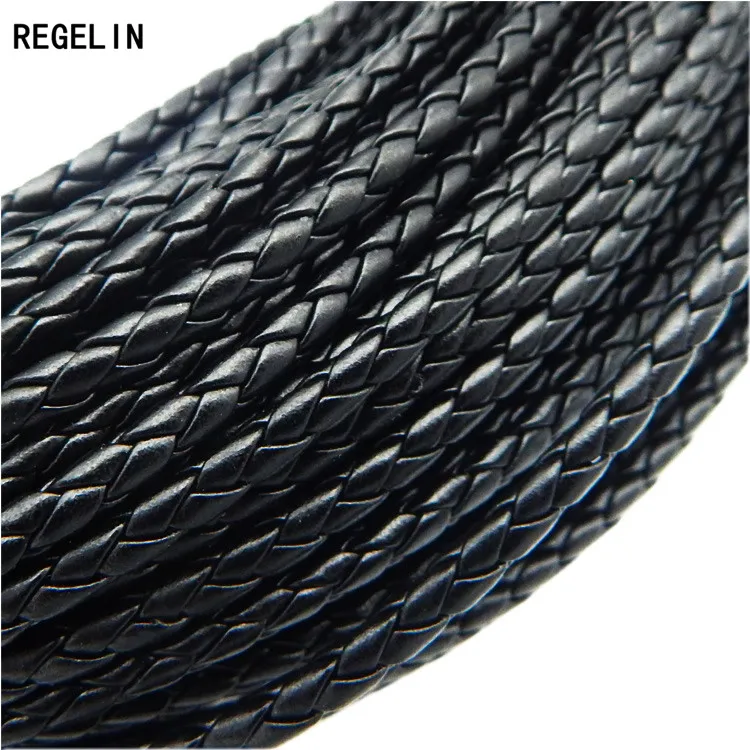 Regelin 5 Meter Zwart Gevlochten Pu Lederen Armband Bevindingen 3/4/5/6 Mm Ronde Lederen Koord string Rope Diy Ketting Armband Maken