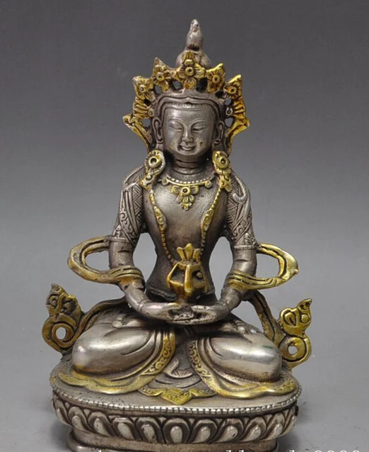 

decoration Tibet copper silver 6" Tibet Buddhism silver tara Kwan-Yin Guan Yin Bodhisattva vajra Buddha statue