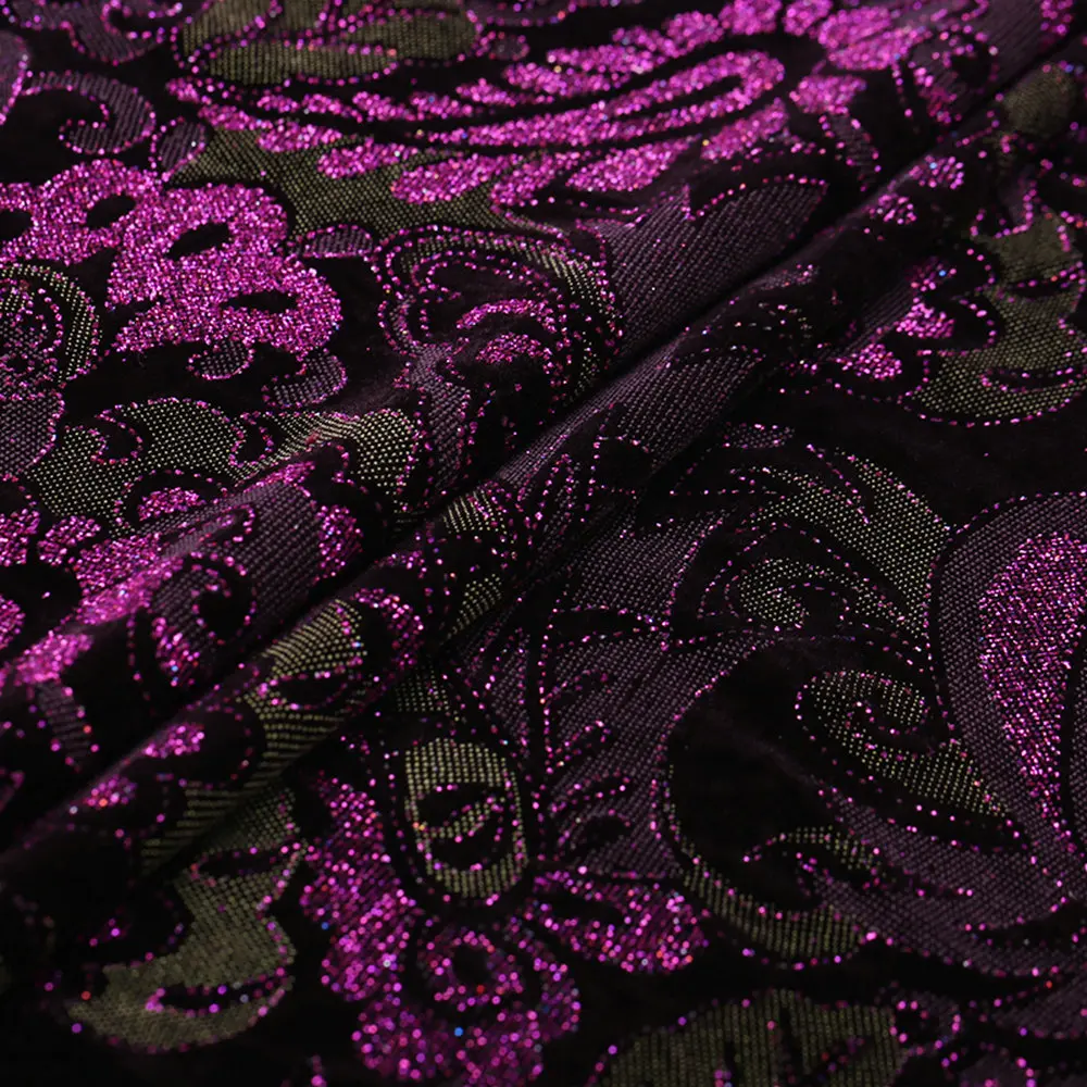 Violet Paisley Bronzed Silk Velvet Fabric 110cm Wide