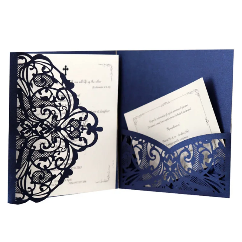 Fall winter wedding invitations making navy blue flower pocket wedding cards party supply