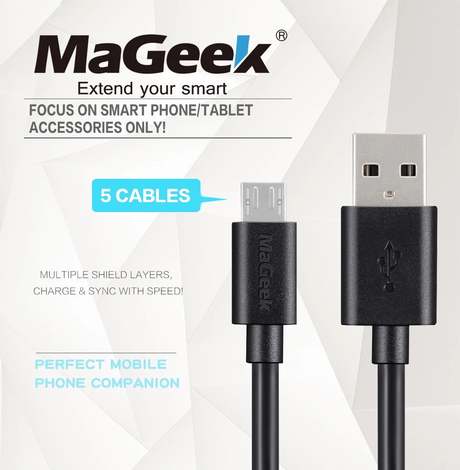 [5-Pieces] MaGeek Micro USB Cable 0.3m / 0.9m x 3 / 1.8m Fast Charge Mobile Phone Cables for Samsung LG Huawei Android Phone