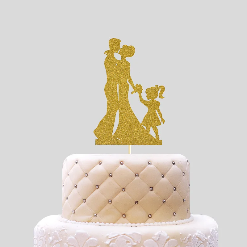 Cake Topper Couples Bride Wedding Cupcakes flags Glitter For Decor Mariage Mr Mrs Family Cake Toppers Bridal Birthday Party