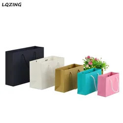 20pcs/lot Custom Logo Paper Shopping Bag With Ribbon Handle for Clothing Gift Packaging (custom logo accept MOQ is 300pcs)