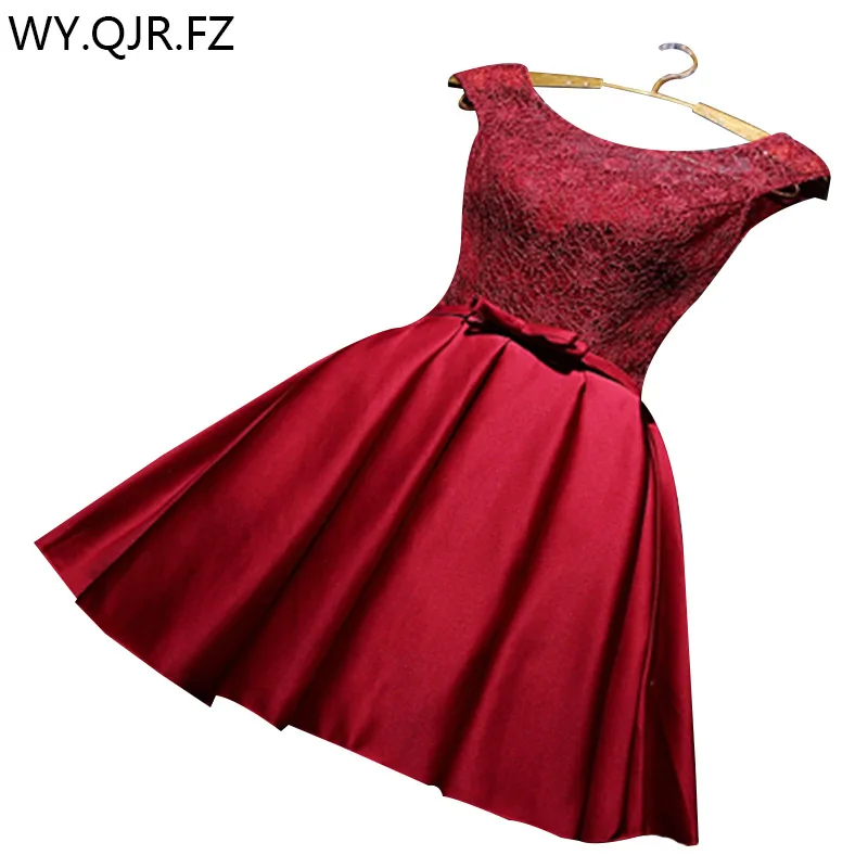 Vestidos de dama de honra vermelho com renda, Verão curto casamento vestido de baile, Vestido de moda barato por atacado, Plus Size, AFS-002, 2024