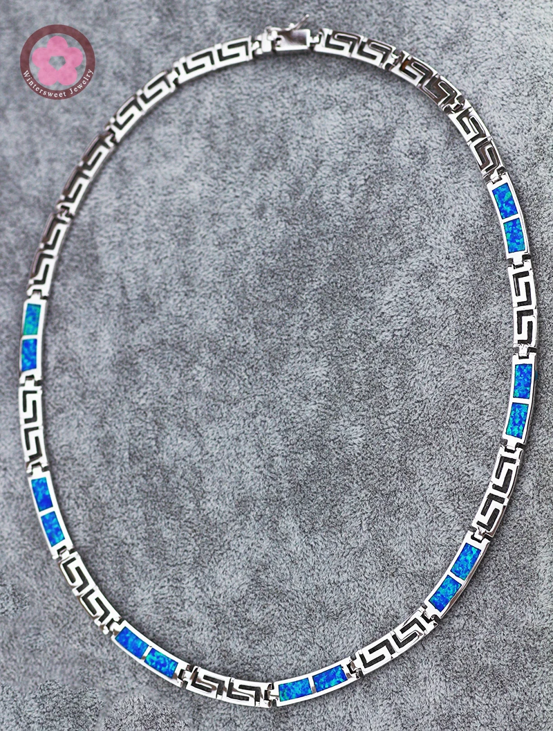 JZN0010  Top Quality Precious Blue Opal Gem  Necklace New Trendy Necklace for Women Fine Jewelry Chain Necklace Unisex