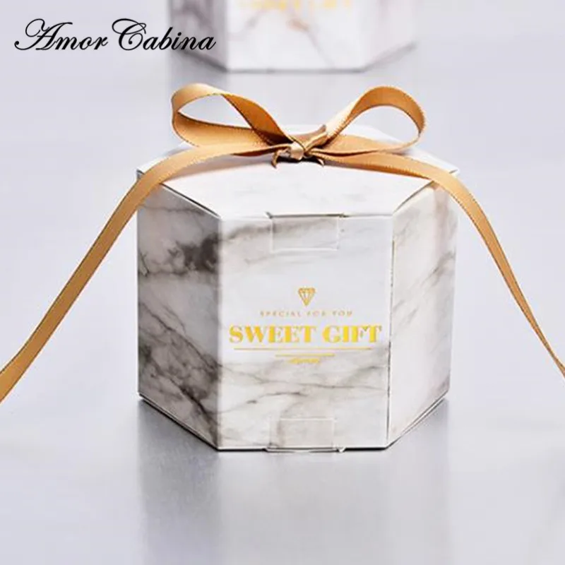 50pcs Creative silver grey marble pattern candy box wedding like party supplies baby shower thank you gift box decoration