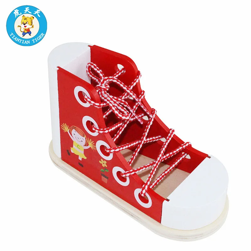 Baby Montessori Educational Wooden Toys Practical Teaching Materials Lacing Shoes And Board