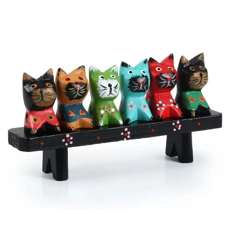 

Hand-painted Bench Sets Of Six Cats Home Decor Modern Wooden Animal Crafts Shooting Props Tourism Souvenir Wedding Gifts