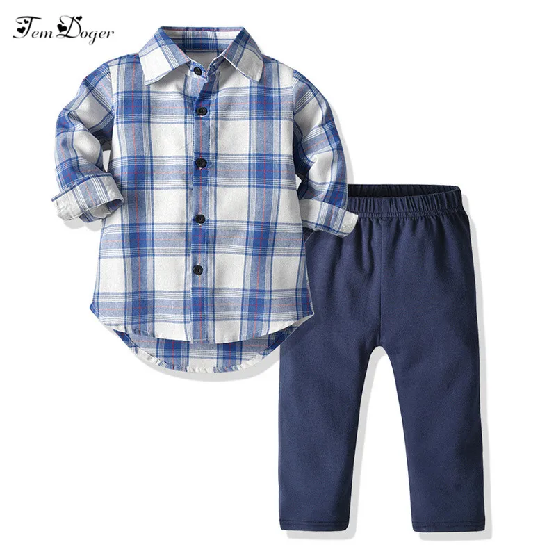 

Tem Doger Boy Clothing Sets 2019 New Kids Boys Clothes Long Sleeve Plaid Shirts+Pants 2PCS Outfits Set Toddler Children Clothing