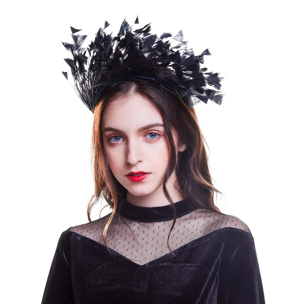 Women Headband Hairband Fascinator Swan Masquerade Black Feather Headbands Hair Hoop Christmas Festival Hair Accessories