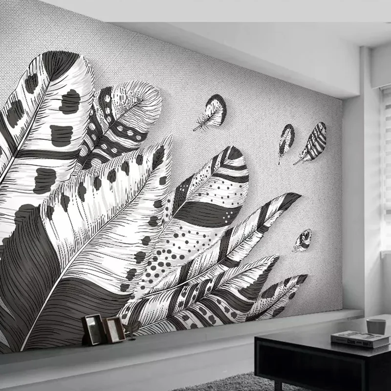 

Custom 3D Wall Mural Wallpaper Abstract Modern Black White Feather Photo Art Wall Painting Living Room Bedroom Restaurant Decor